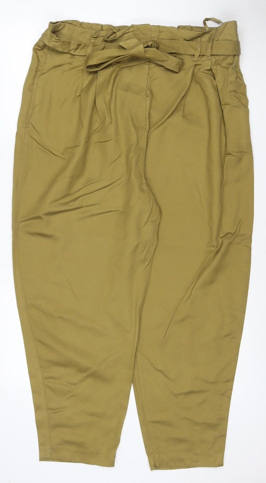 Marks & Spencer Women Green UK 20 Regular Wide-Leg Trousers