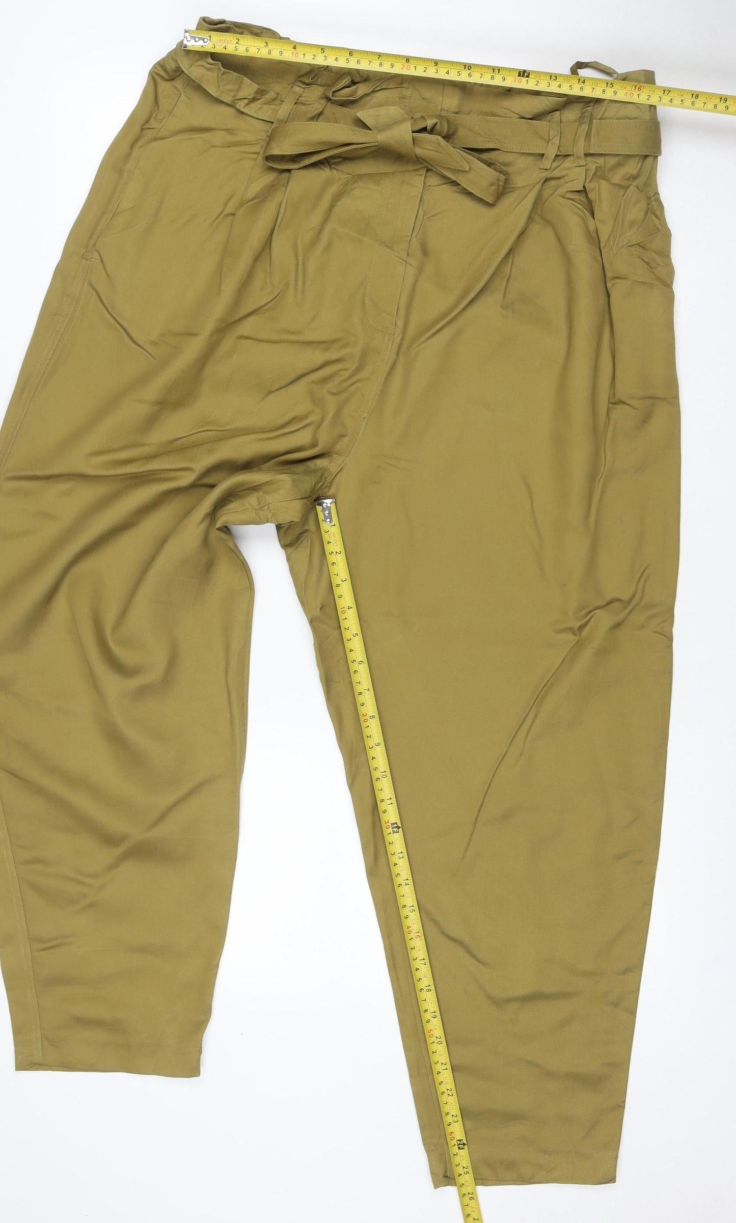 Marks & Spencer Women Green UK 20 Regular Wide-Leg Trousers