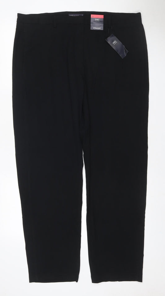 Marks and Spencer Women Black Size 18 Straight Tailored Trousers