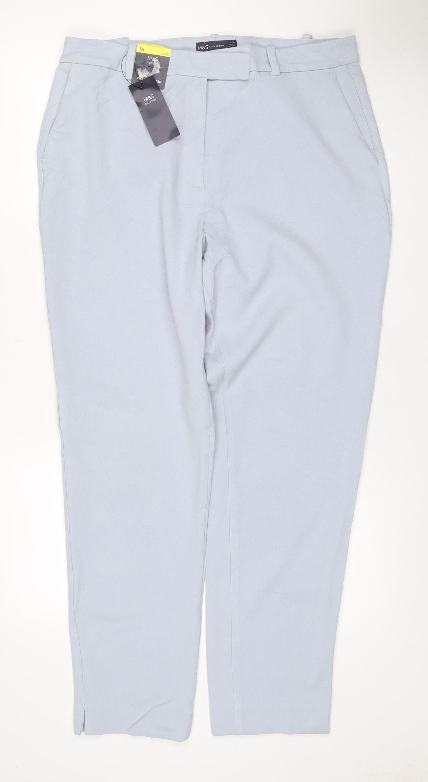 M&S Women Blue Size 16 Tall Tailored Straight Leg Dress Trousers