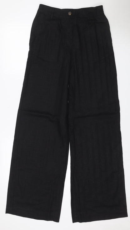Marks and Spencer Women Black Size 8 Long Linen Blend Straight Trousers