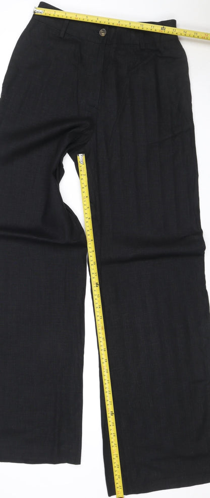 Marks and Spencer Women Black Size 8 Long Linen Blend Straight Trousers
