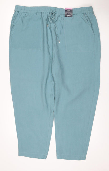 M&S Women’s Blue Lyocell Tapered Jogger Trousers UK 22 Regular