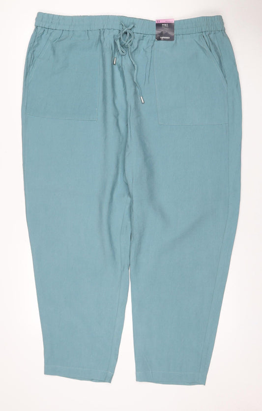 M&S Women’s Blue Lyocell Tapered Jogger Trousers UK 22 Regular