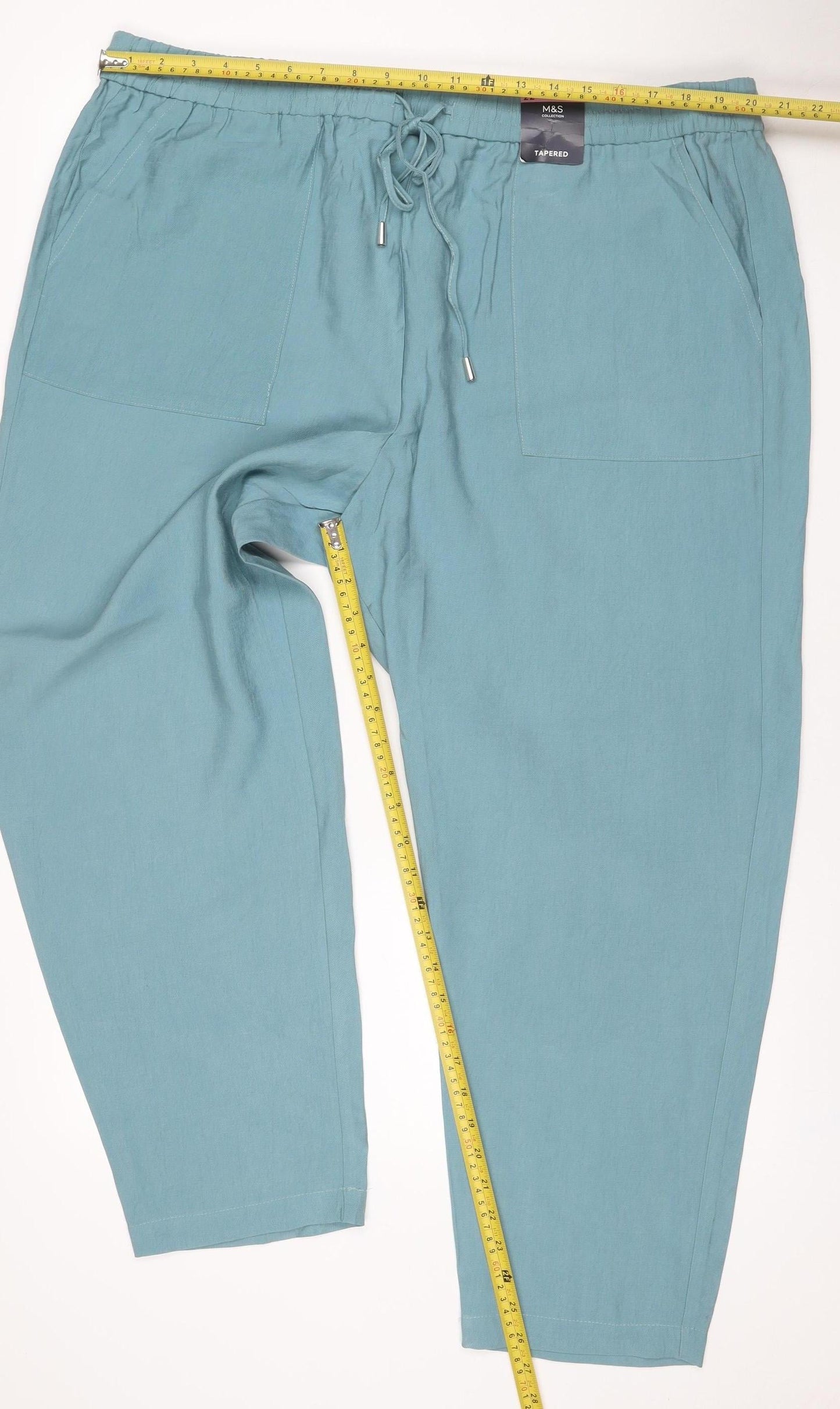M&S Women’s Blue Lyocell Tapered Jogger Trousers UK 22 Regular