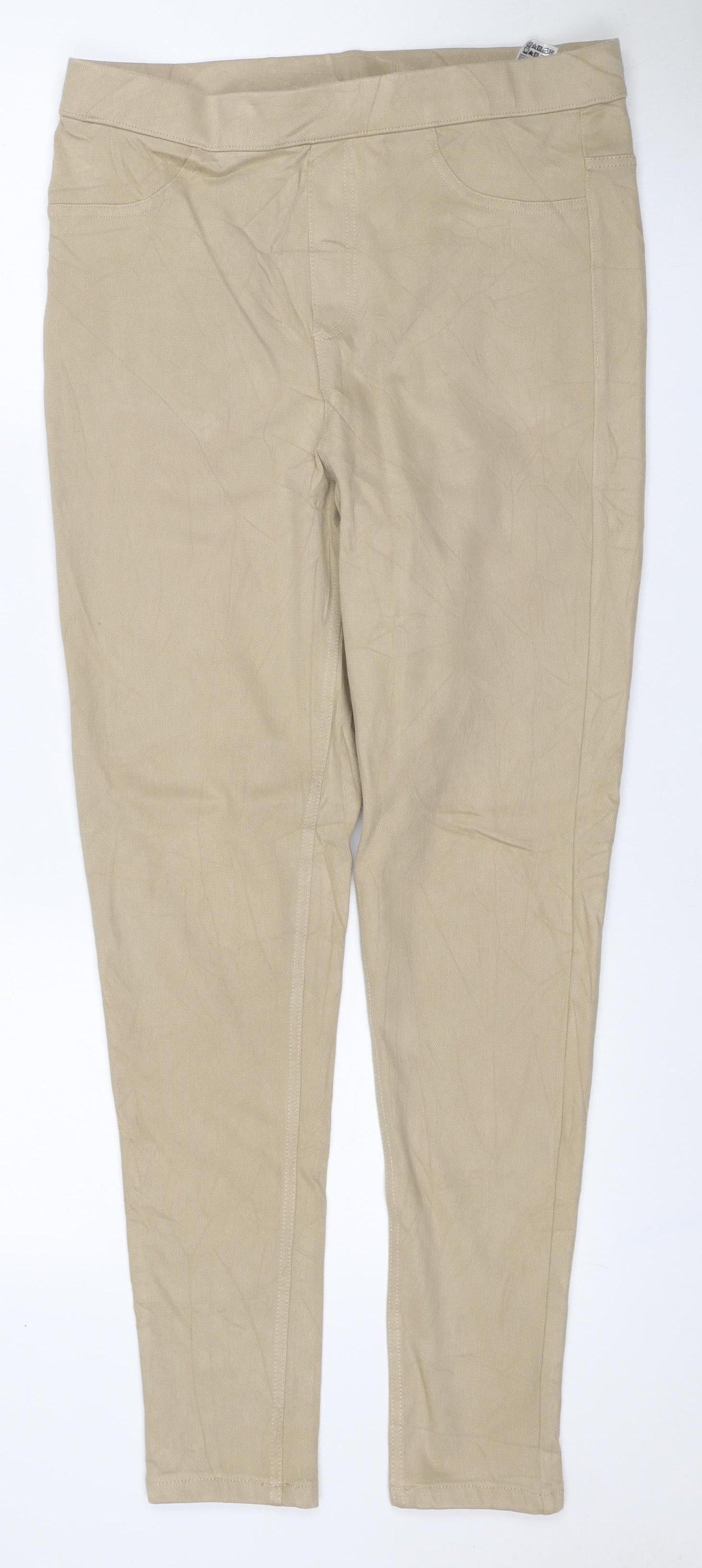 Marks and Spencer Women Beige UK 14 Regular Straight Chino Trousers