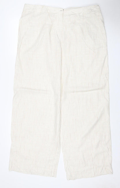 Marks and Spencer Women Ivory Stripe Linen Wide-Leg Trousers UK 18