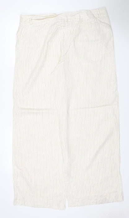 Marks and Spencer Women Ivory Stripe Linen Wide-Leg Trousers UK 18