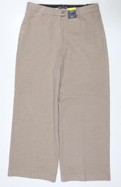 Marks and Spencer Women Beige UK 16 Regular Wide Leg Trousers