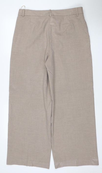 Marks and Spencer Women Beige UK 16 Regular Wide Leg Trousers
