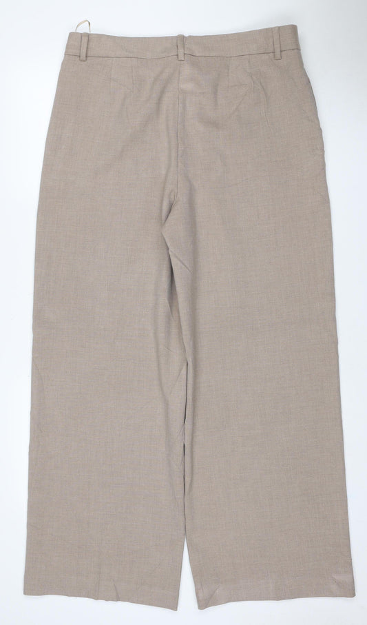 Marks and Spencer Women Beige UK 16 Regular Wide Leg Trousers