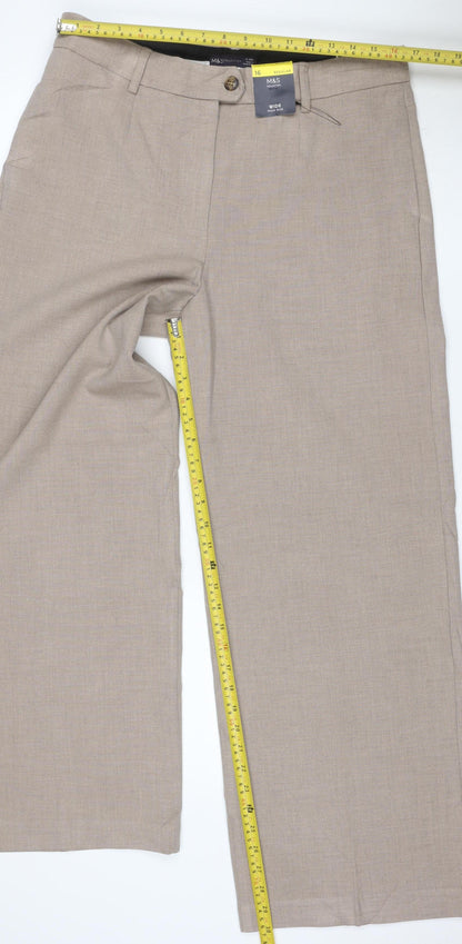 Marks and Spencer Women Beige UK 16 Regular Wide Leg Trousers