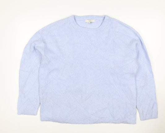 Marks and Spencer Women Blue L Ribbed Crew Neck Knit Jumper