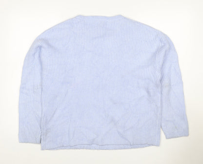 Marks and Spencer Women Blue L Ribbed Crew Neck Knit Jumper