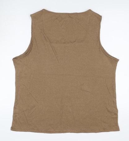 M&S Women’s Brown Size 24 Ribbed Viscose Stretch Square Neck Tank Top