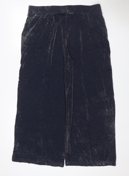 Marks and Spencer Women Black Glitter High Rise Wide-Leg Trousers UK 18