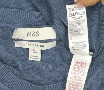 Marks and Spencer Mens Blue XL Pure Cotton Crew Neck Pullover Jumper
