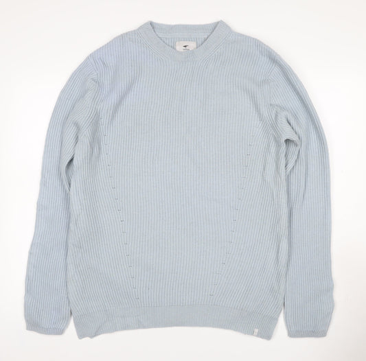 Back view of Minimum Men’s Blue M Cable-Knit Crew Neck jumper