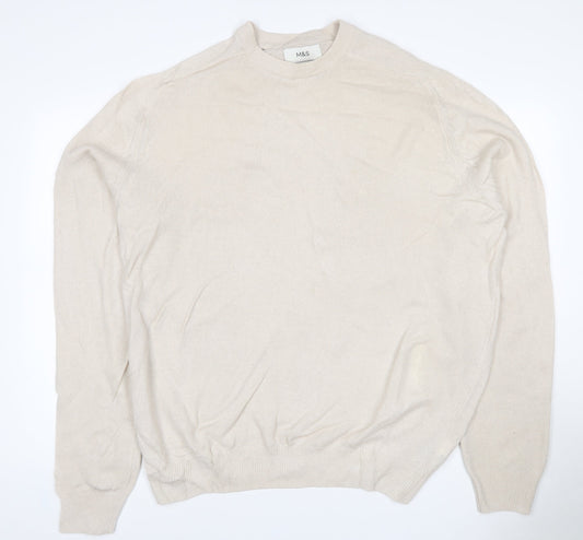 Marks and Spencer Men Ivory XL Lambswool Crew Neck Pullover Jumper
