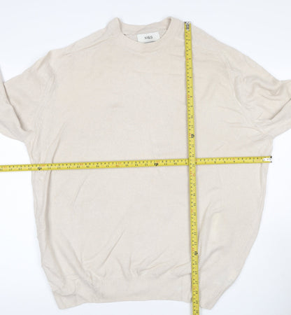 Marks and Spencer Men Ivory XL Lambswool Crew Neck Pullover Jumper
