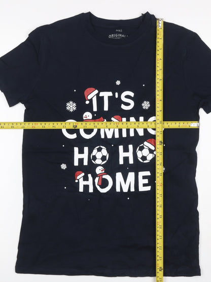 Marks and Spencer Boys Navy 13-14 Years Basic Christmas Football T-Shirt