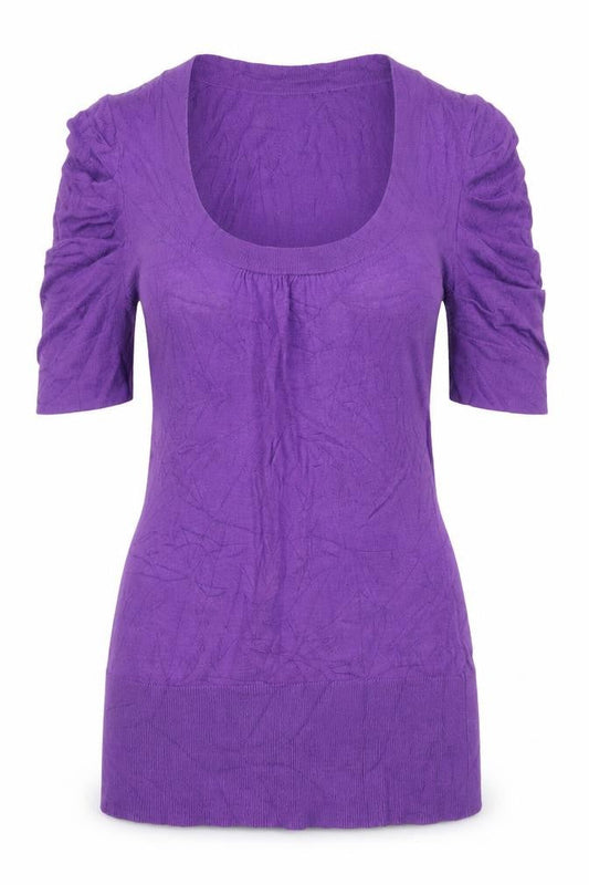 Warehouse Women Purple UK 8 Knit Scoop Neck Puff Sleeve Top