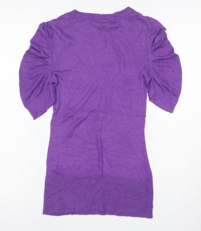 Warehouse Women Purple UK 8 Knit Scoop Neck Puff Sleeve Top