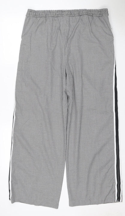 M&S Women Grey Check Stripe Straight Leg Trousers UK 18 Regular