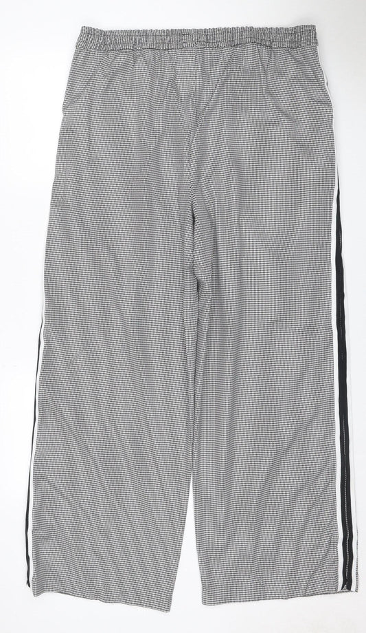 M&S Women Grey Check Stripe Straight Leg Trousers UK 18 Regular