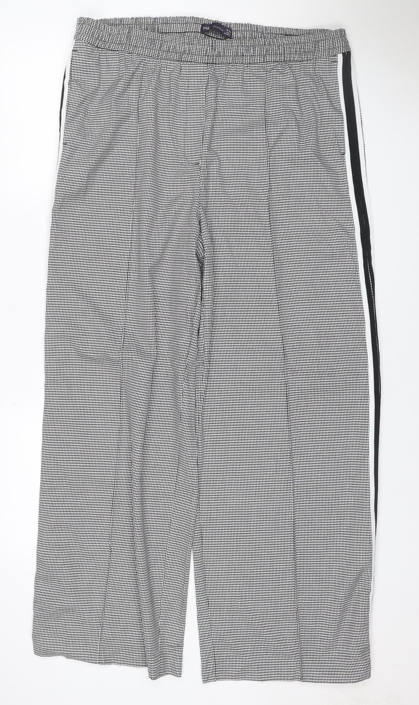 M&S Women Grey Check Stripe Straight Leg Trousers UK 18 Regular