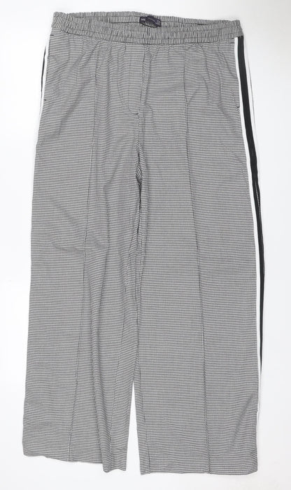M&S Women Grey Check Stripe Straight Leg Trousers UK 18 Regular