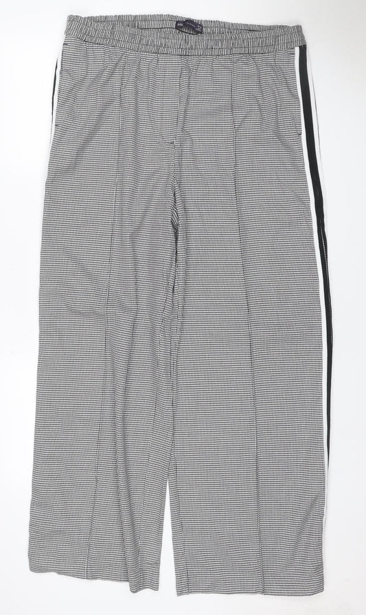 M&S Women Grey Check Stripe Straight Leg Trousers UK 18 Regular