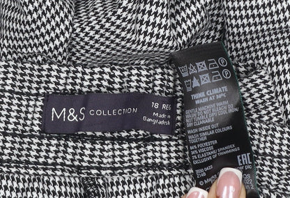 M&S Women Grey Check Stripe Straight Leg Trousers UK 18 Regular