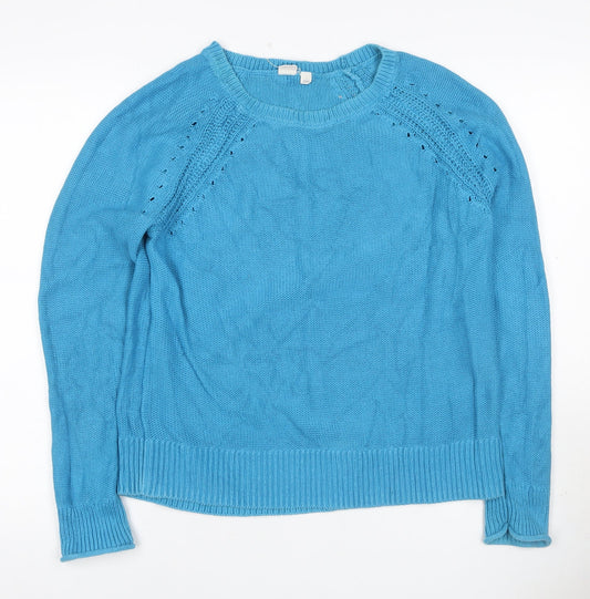 Gap Women Blue M Cotton Knit Raglan Crew Neck Jumper
