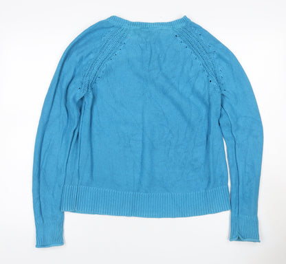 Gap Women Blue M Cotton Knit Raglan Crew Neck Jumper