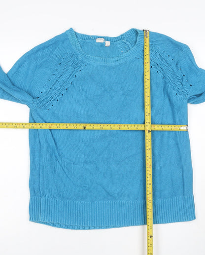 Gap Women Blue M Cotton Knit Raglan Crew Neck Jumper
