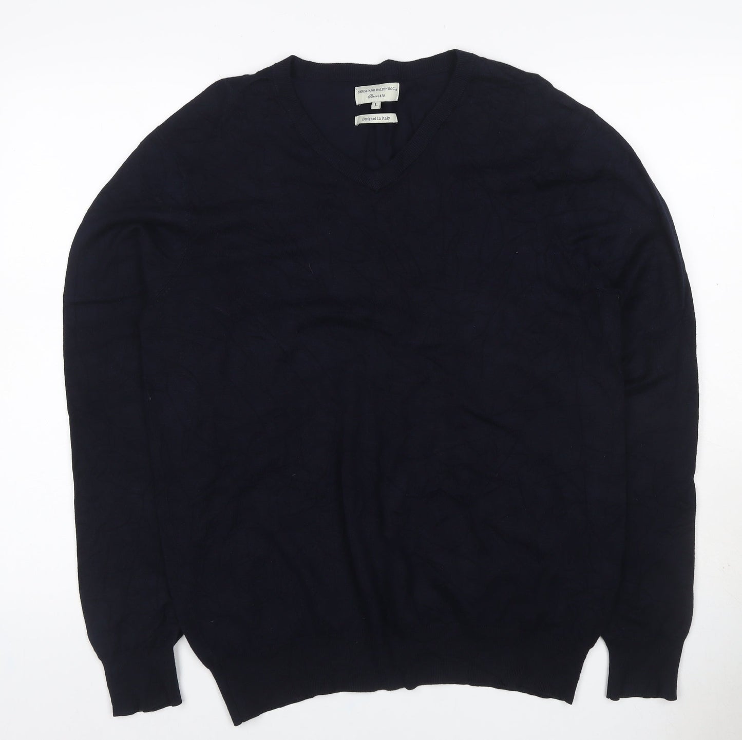 Cristiano Baldinucci Men’s Black L V-Neck Viscose Knit Pullover Jumper