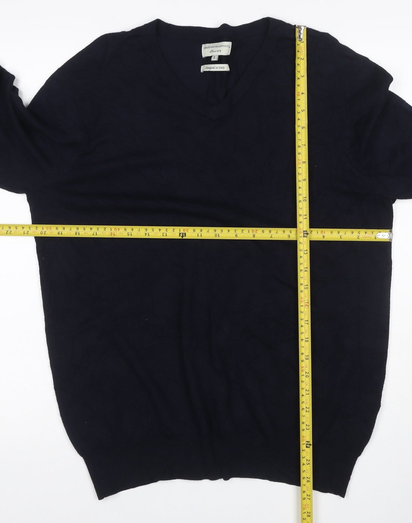 Cristiano Baldinucci Men’s Black L V-Neck Viscose Knit Pullover Jumper
