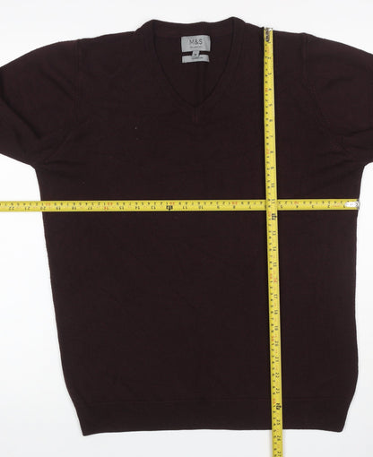 Marks and Spencer Men Brown M V-Neck Cashmilon Acrylic Knit Pullover Jumper