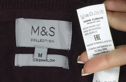 Marks and Spencer Men Brown M V-Neck Cashmilon Acrylic Knit Pullover Jumper