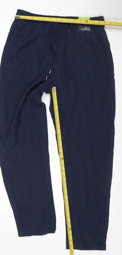 Marks & Spencer Women's Navy Blue UK 12 Regular Tapered Lyocell Trousers