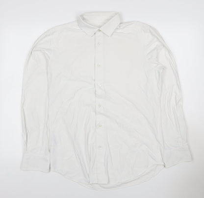 Boggi Milano Men White L BTech Stretch Long Sleeve Smart Shirt