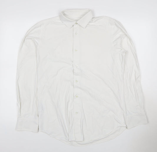 Boggi Milano Men White L BTech Stretch Long Sleeve Smart Shirt