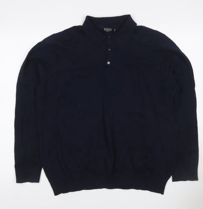 Burton Menswear Men’s Navy Blue XL Collared Button Knit Pullover Jumper