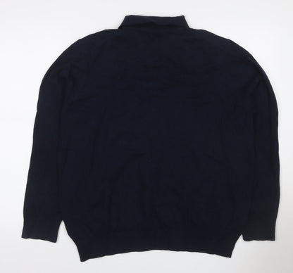 Burton Menswear Men’s Navy Blue XL Collared Button Knit Pullover Jumper