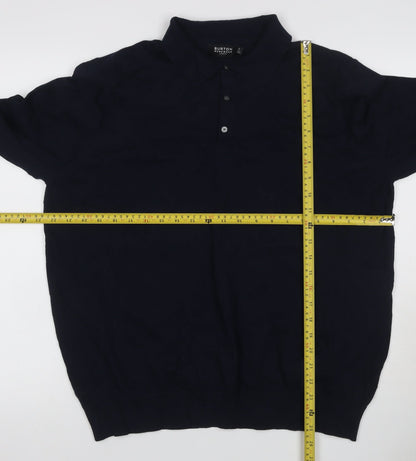 Burton Menswear Men’s Navy Blue XL Collared Button Knit Pullover Jumper