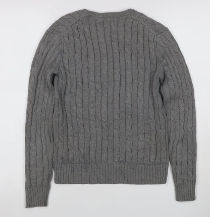 Polo Ralph Lauren Women Grey S Cable Knit V-Neck Cotton Jumper