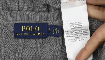Polo Ralph Lauren Women Grey S Cable Knit V-Neck Cotton Jumper