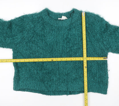 Monki Women Green XS Textured Chunky Knit Crew Neck Pullover Jumper