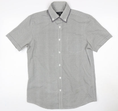 Thomas Nash Men’s Grey Geometric Short Sleeve Button-Up Shirt S